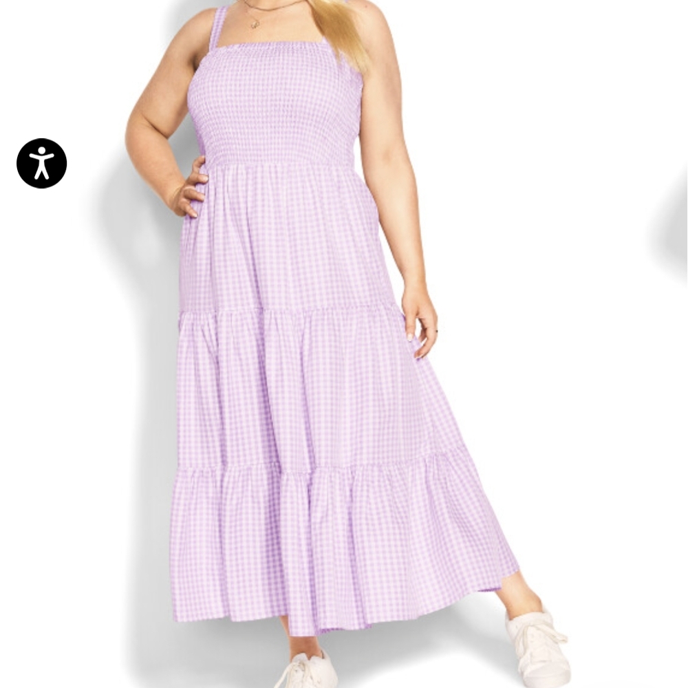 City Chic Purple Gingham Smocked Maxi Dress